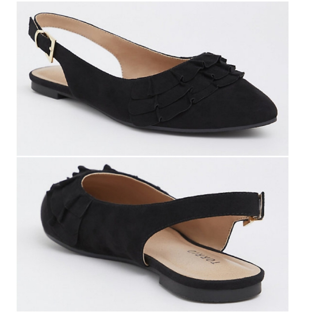Torrid faux suede ruffle sling back flats 8.5
